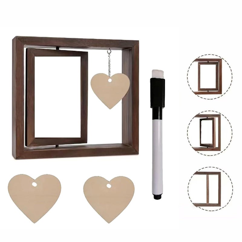 Wood Rotating Double Sided 4x6 Inch Photo Frame With Heart Message Board Tabletop Decor - Image 5