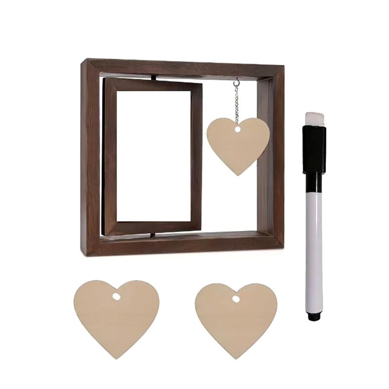 Wood Rotating Double Sided 4x6 Inch Photo Frame With Heart Message Board Tabletop Decor - Image 4