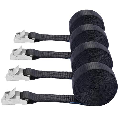 BRUTEBOSE Lashing Straps1 x 10Ft Adjustable Cam Buckle Tie Down Cinch Strap for Packing Black 4 PackPacking Straps HeavyDuty for CargoLuggageKayakTruckSUVCar Roof Rack - Image 1