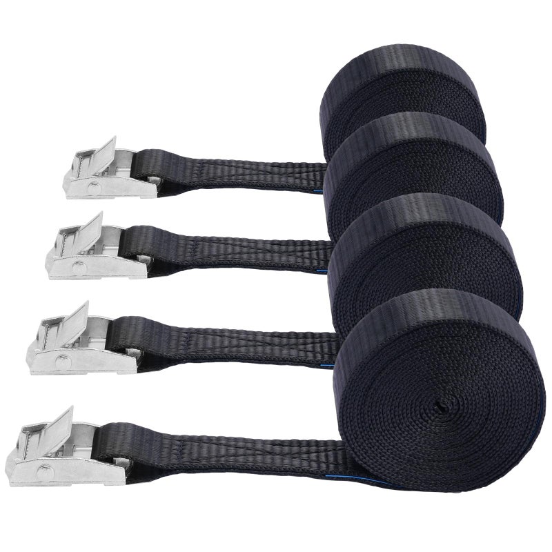 BRUTEBOSE Lashing Straps1 x 10Ft Adjustable Cam Buckle Tie Down Cinch Strap for Packing Black 4 PackPacking Straps HeavyDuty for CargoLuggageKayakTruckSUVCar Roof Rack - Image 2
