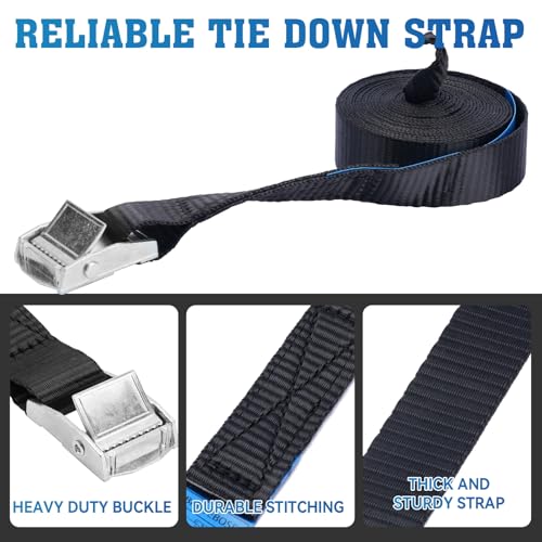 BRUTEBOSE Lashing Straps1 x 10Ft Adjustable Cam Buckle Tie Down Cinch Strap for Packing Black 4 PackPacking Straps HeavyDuty for CargoLuggageKayakTruckSUVCar Roof Rack - Image 3