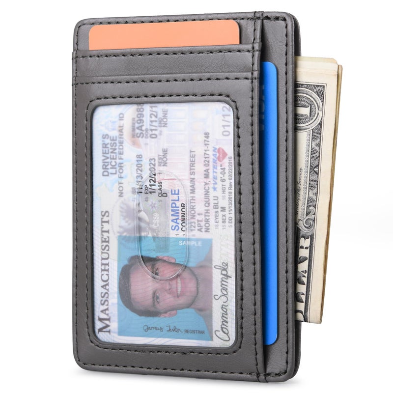 Buffway محفظة جلدية رفيعة وعصرية لحجب RFID للرجال والنساء - رمادي ألاسكا - Image 2