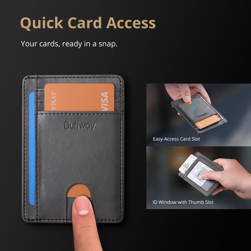 Buffway محفظة جلدية رفيعة وعصرية لحجب RFID للرجال والنساء - رمادي ألاسكا - Image 3