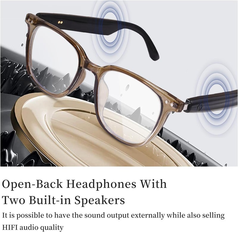 OKCSC Bluetooth Audio Glasses, Anti-Blue Light Protective Eyeglass Lenses, Semi-Open-Ear Smart Touch Eyewear for Music/Calls/Navigation, IPX5 Waterproof Indoor Outdoor Eyewear - Transparent Teal - Image 2