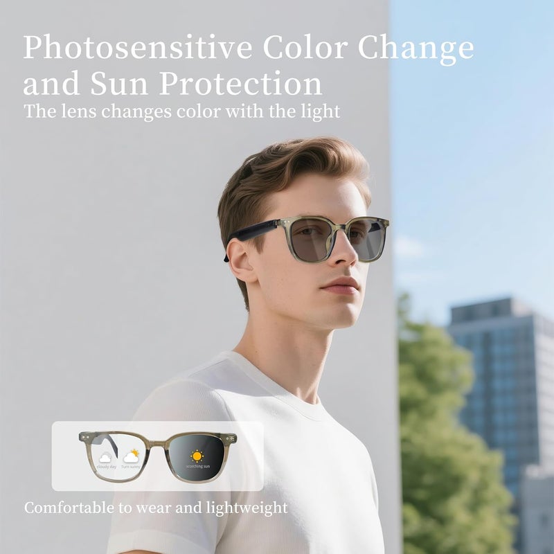 OKCSC Bluetooth Audio Glasses, Anti-Blue Light Protective Eyeglass Lenses, Semi-Open-Ear Smart Touch Eyewear for Music/Calls/Navigation, IPX5 Waterproof Indoor Outdoor Eyewear - Transparent Teal - Image 3