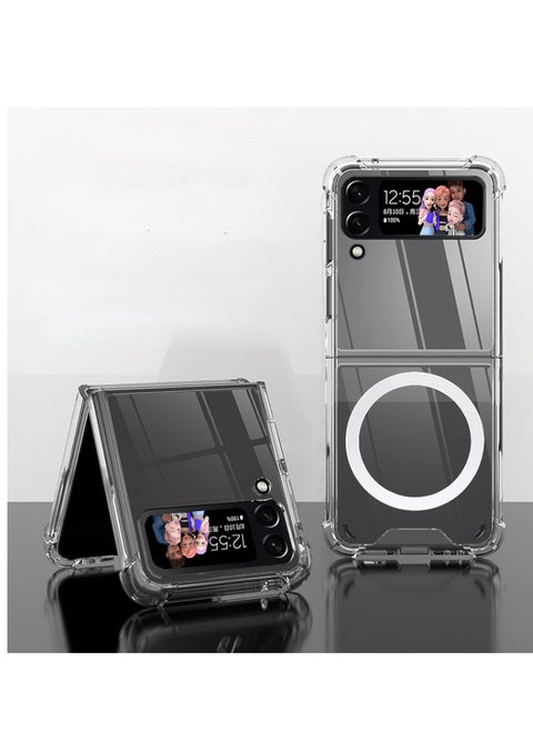 Suitable forProtective case for Samsung Galaxy Z flip 3, compatible with Magsafe, magnetic case, shockproof, anti-yellowing, anti-scratch (transparent magnetic safe)