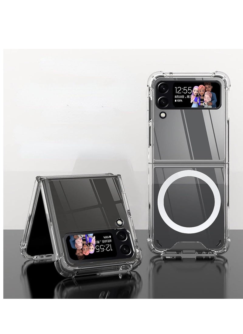 Suitable forProtective case for Samsung Galaxy Z flip 3, compatible with Magsafe, magnetic case, shockproof, anti-yellowing, anti-scratch (transparent magnetic safe)