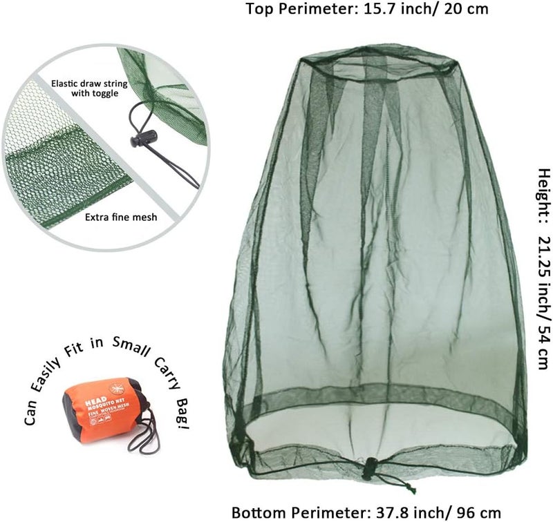 Cinvo Head Hat Bug Net Face Netting for Bugs No See Ums Insects Gnats Biting Midges from Outdoor Activities, Spacious Net Room Works Over Most Hats Comes with Free Stock Pouches- Olive - Image 2