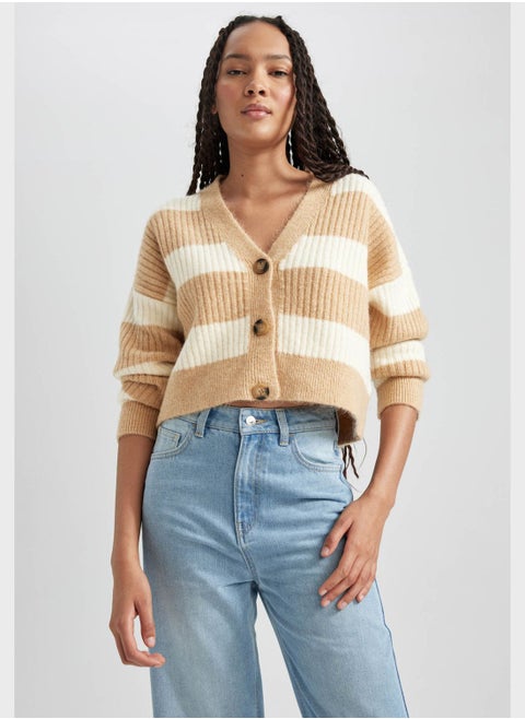 Regular Fit V-Neck Button Detail Coat