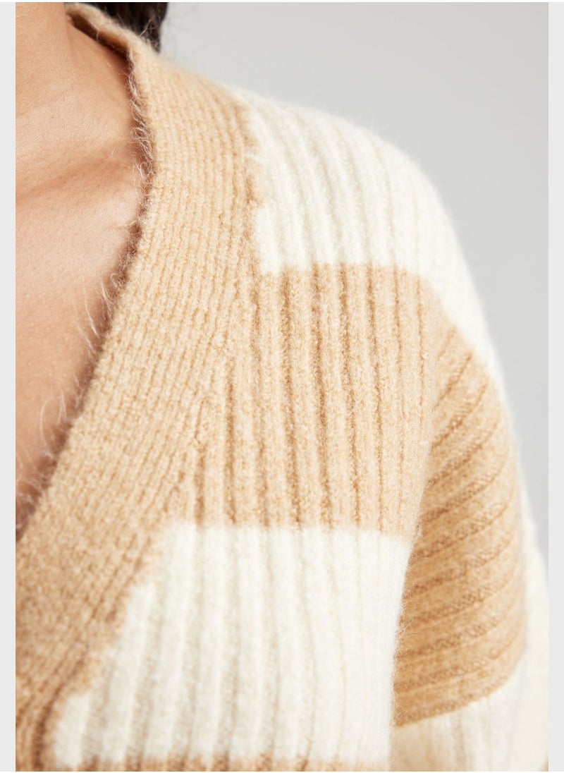Regular Fit V-Neck Button Detail Coat