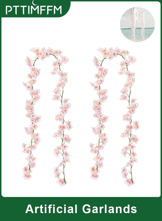بتيمفم عبوة من قطعتين من أكاليل زهور الكرز الصناعية بطول 5.9 قدم، أزهار حريرية معلقة تشبه الحياة لحفلات الزفاف والحفلات والمنزل وديكور الحديقة - Image 1
