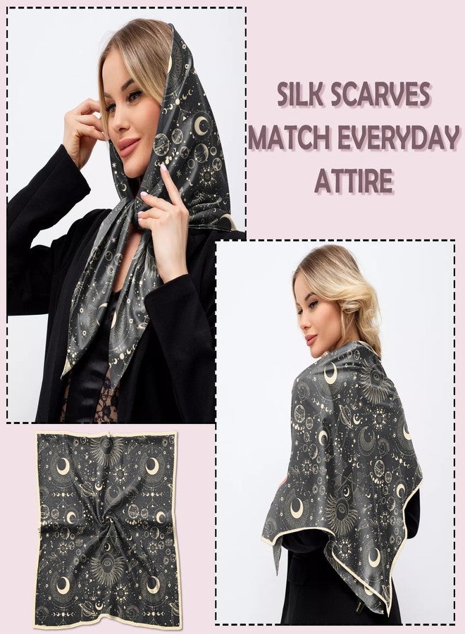 BHAHB Silk Feeling Scarf 27.5 Inches Large Square Satin Head Hair Wrap Sleeping Fashion Lightweight Cute Aesthetic Handbag Decoration for Women Girls-Moon - Image 4