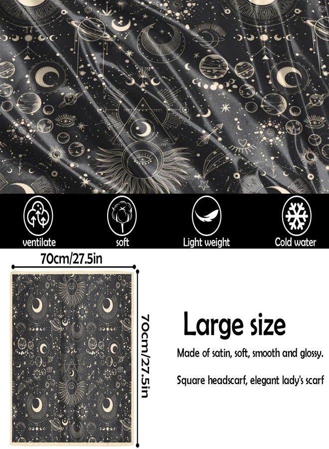 BHAHB Silk Feeling Scarf 27.5 Inches Large Square Satin Head Hair Wrap Sleeping Fashion Lightweight Cute Aesthetic Handbag Decoration for Women Girls-Moon - Image 2
