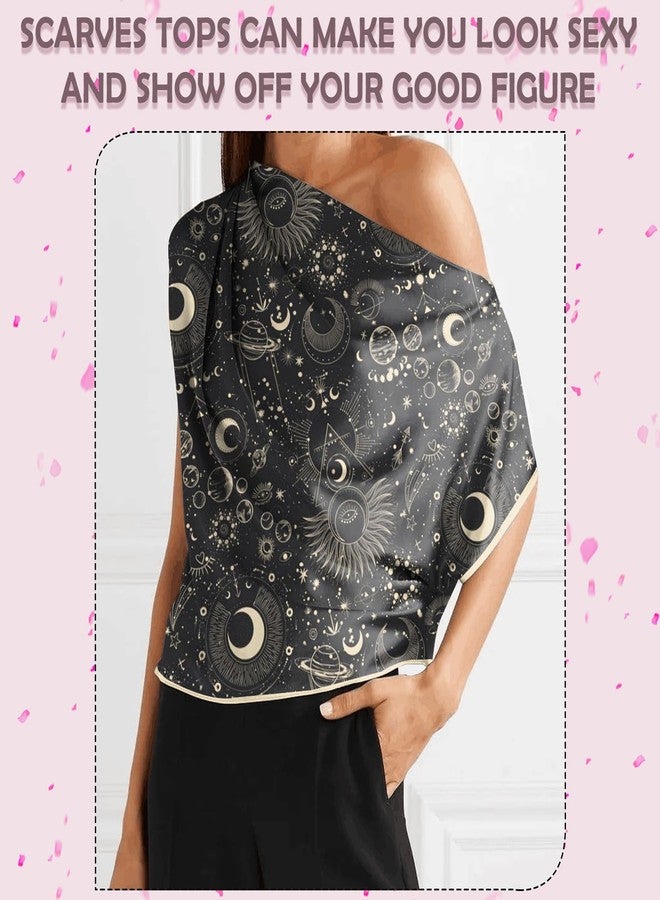 BHAHB Silk Feeling Scarf 27.5 Inches Large Square Satin Head Hair Wrap Sleeping Fashion Lightweight Cute Aesthetic Handbag Decoration for Women Girls-Moon - Image 5