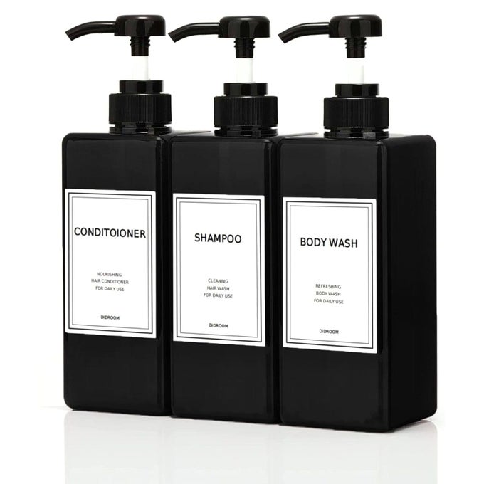 MODERN SHAMPOO AND CONDITIONER DISPENSER 21 OZ PACK OF 3 REFILLABLE PUMP BOTTLE SET EMPTY SHOWER PLASTIC BOTTLES WITH PUMP FOR BATHROOM BODY WASH SOAP AND SHOWER