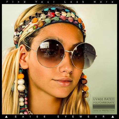 SA106 Classic Oversize Style Hippie Round Circle Lens Sunglasses Gold Frame - Pink Lens - Image 4