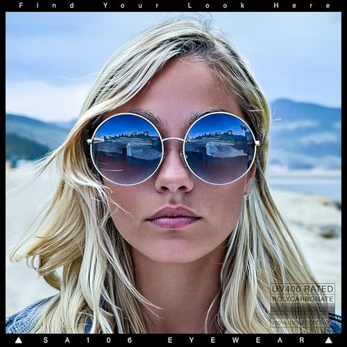 SA106 Classic Oversize Style Hippie Round Circle Lens Sunglasses Gold Frame - Pink Lens - Image 3