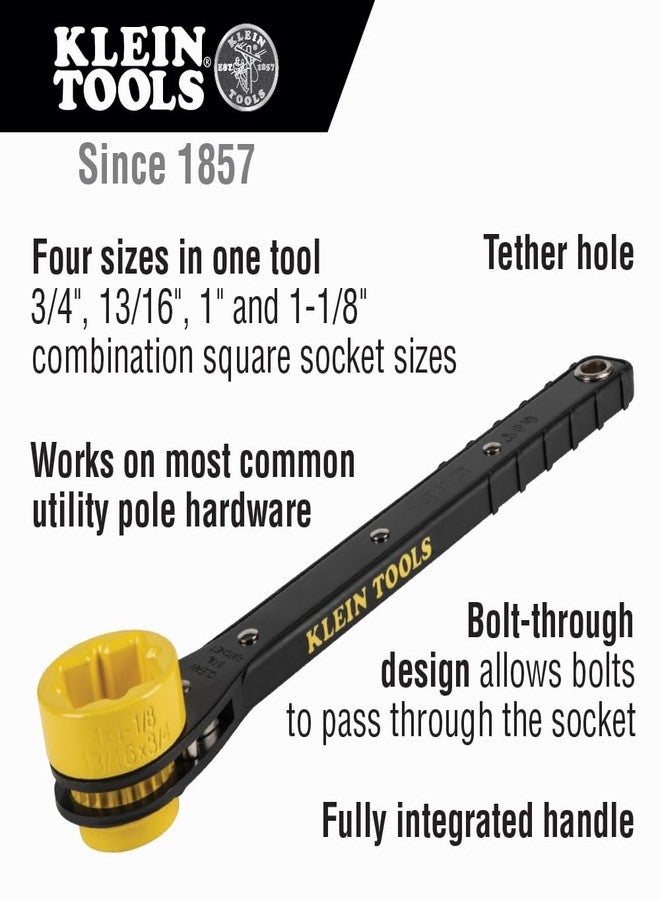 Klein Tools KT152T 4-in-1 Lineman's Slim Ratcheting Wrench with Long, Ridged Handle for Grip and Leverage - Image 2