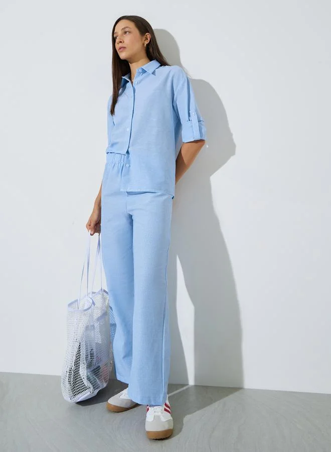 Styli Blue Striped Shirt and Pants Co-Ord Set