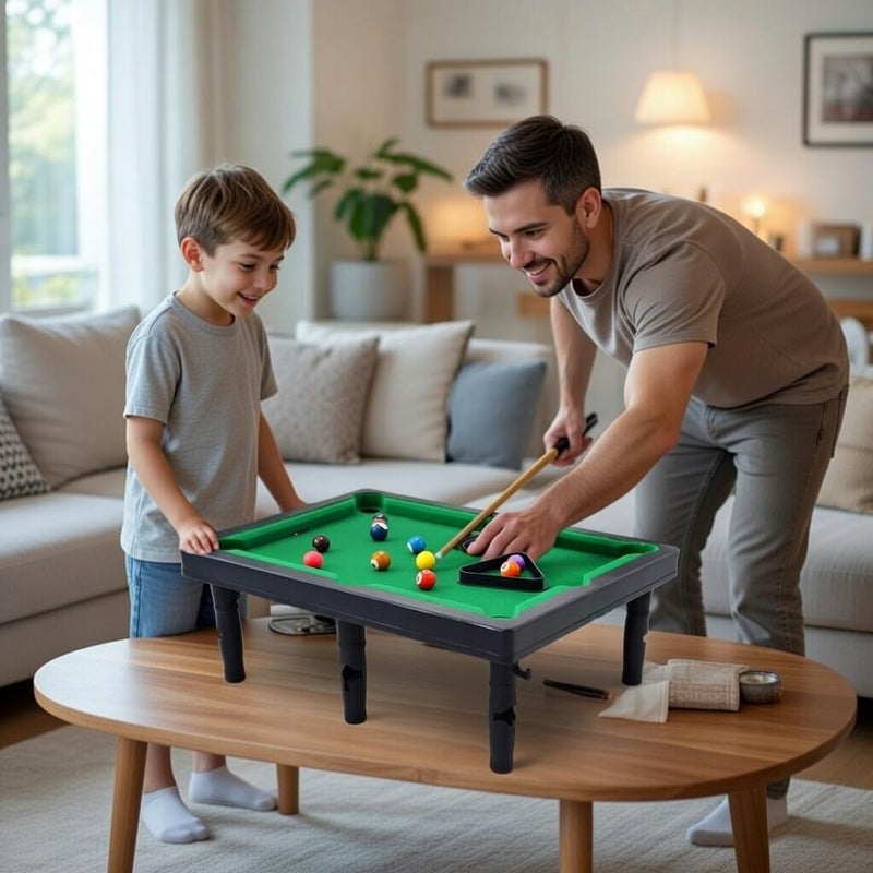 Adult Mini Plastic Pool Table - Interactive Educational Board Game Set for Home and Office - Includes Balls, Sticks, Triangle, Cleaning - Image 2