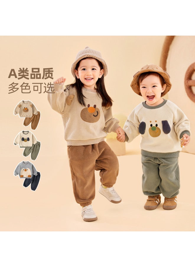 Doodle Home kids' Winter Set - Cartoon Print Fleece-lined Two-piece Outfit, Cozy & Stylish Unisex Baby Sportswear - Image 4