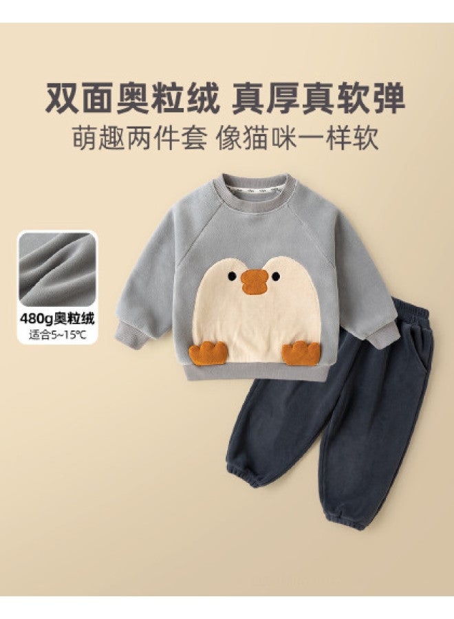 Doodle Home kids' Winter Set - Cartoon Print Fleece-lined Two-piece Outfit, Cozy & Stylish Unisex Baby Sportswear - Image 1