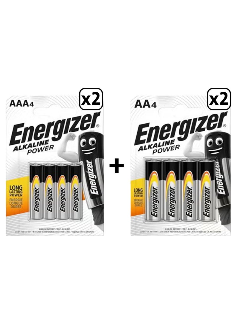 Energizer Pack of 4 AAA alkaline batteries, reliable and long-lasting power for everyday devices, leak-proof performance for remote controls, toys, flashlights, and home electronics & Alkaline Power AA Batteries Pack of 4, Long-Lasting Reliable Power for Everyday Devices, Leak-Resistant Performance for Remote Controls, Toys, Flashlights and Household ElectronicsBundle - Image 1