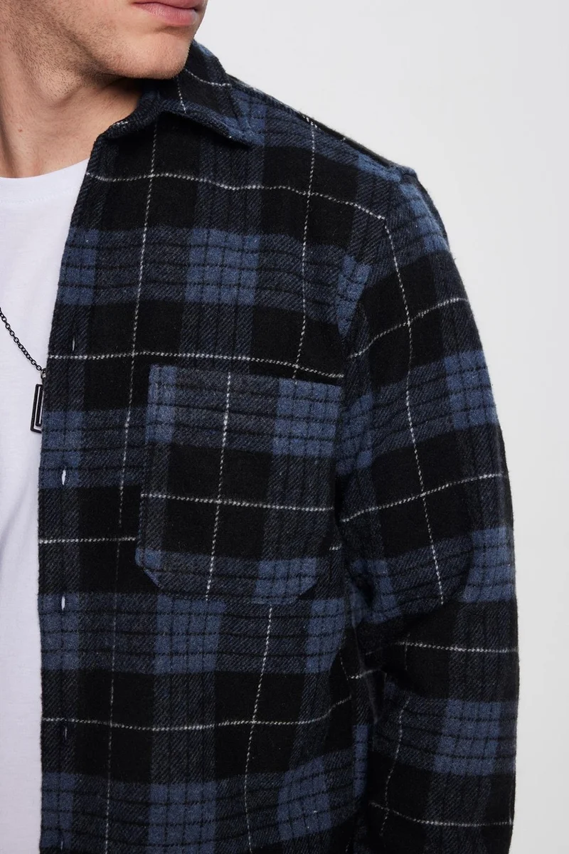Tudors Men's Classic Fit Regular Cut Lumberjack Button-down Collar Single Pocket Checkered Winter Shirt