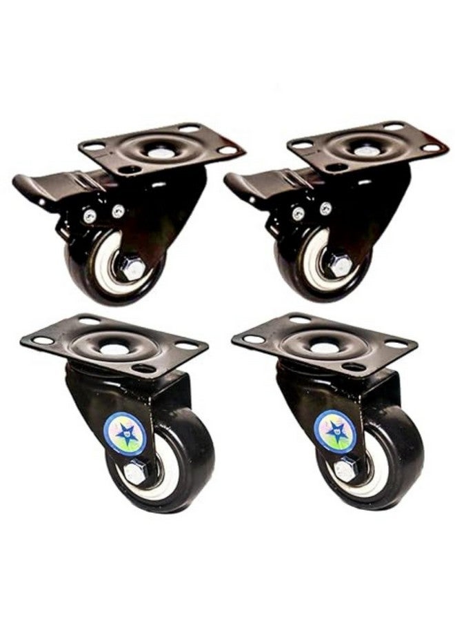 VITSZEE Heavy Duty PU Swivel Caster Wheels 1.5 inch (Pack of 4) with 360 Degree Top Plate (2 with Brakes, 2 Without Brakes) for multipurpose use in Home decor improvement - Image 1