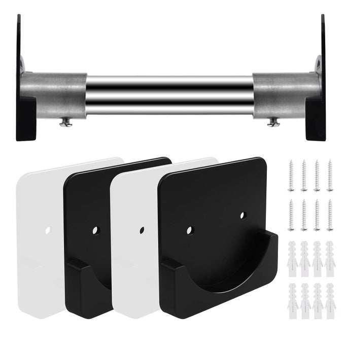 4 PIECES SHOWER CURTAIN ROD MOUNT HOLDER FOR WALL ADHESIVE SHOWER ROD TENSION RETAINER UNIVERSAL WALL STICKER FIXING FRAME FOR SHOWER CURTAIN ROD