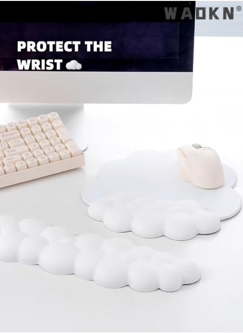 WAOKN Cloud-Shaped Keyboard Wrist Rest with Mouse Pad Support, Ergonomic Memory Foam, Anti-Slip Base, Comfortable Computer Palm Rest for Home Office & Laptop Desktop, Ideal for Typing, White  - Image 3