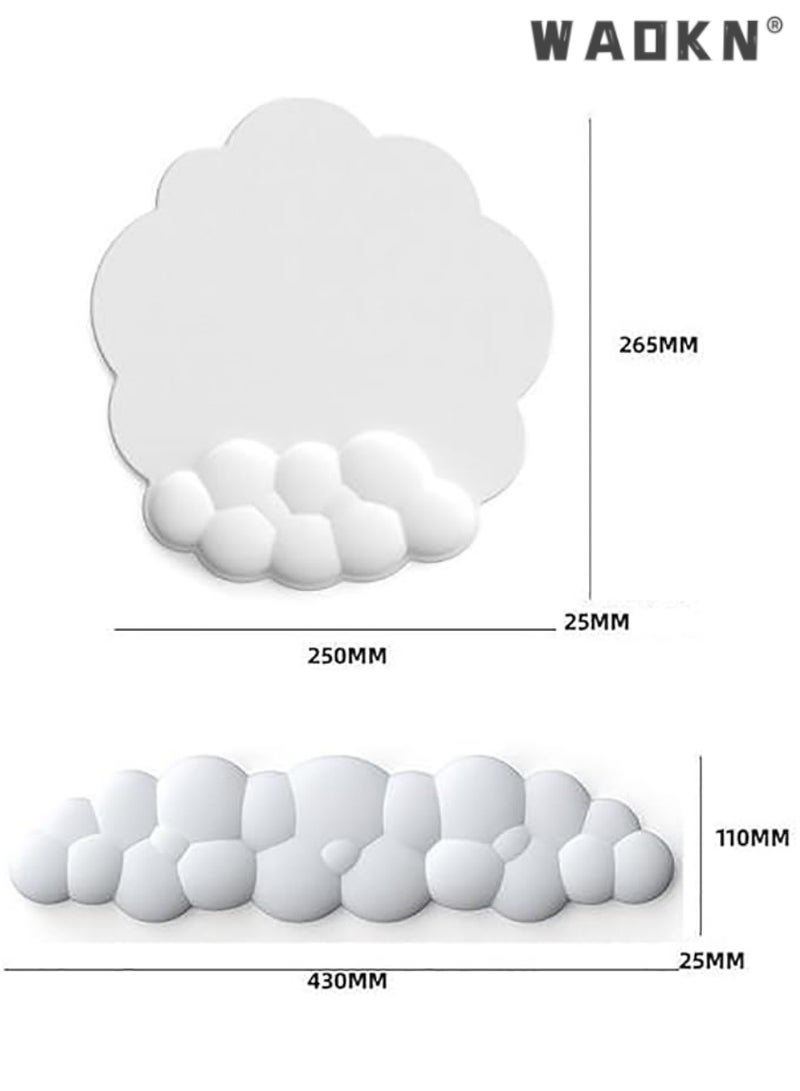 Cloud-Shaped Keyboard Wrist Rest with Mouse Pad Support, Ergonomic Memory Foam, Anti-Slip Base, Comfortable Computer Palm Rest for Home Office & Laptop Desktop, Ideal for Typing, White