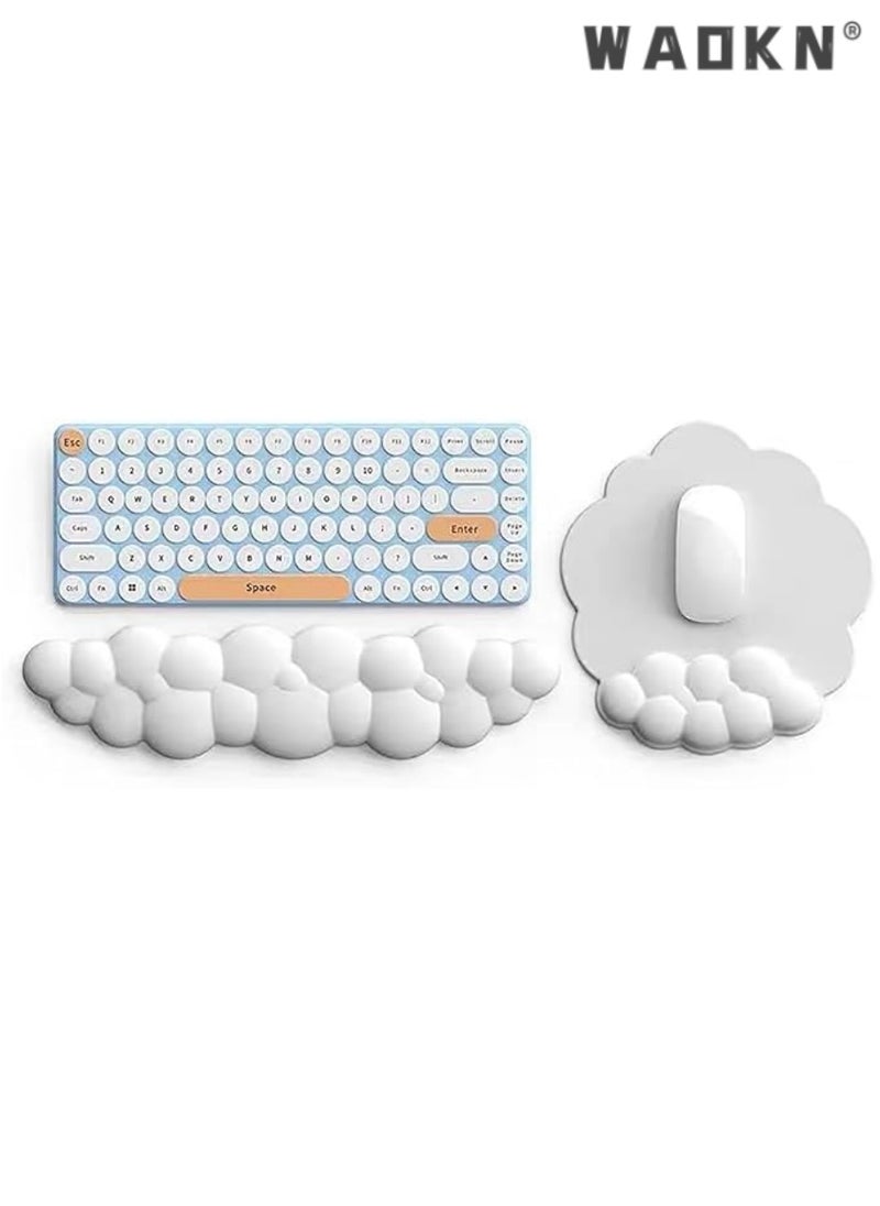 WAOKN Cloud-Shaped Keyboard Wrist Rest with Mouse Pad Support, Ergonomic Memory Foam, Anti-Slip Base, Comfortable Computer Palm Rest for Home Office & Laptop Desktop, Ideal for Typing, White  - Image 1