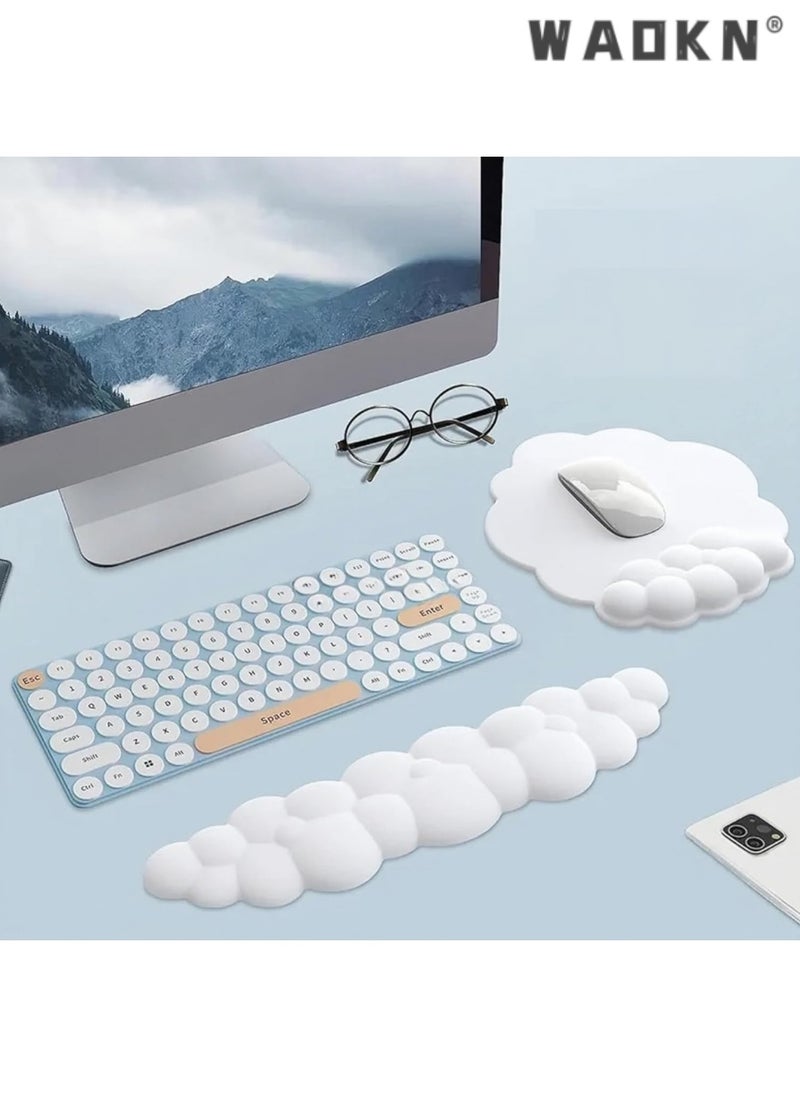 WAOKN Cloud-Shaped Keyboard Wrist Rest with Mouse Pad Support, Ergonomic Memory Foam, Anti-Slip Base, Comfortable Computer Palm Rest for Home Office & Laptop Desktop, Ideal for Typing, White  - Image 2