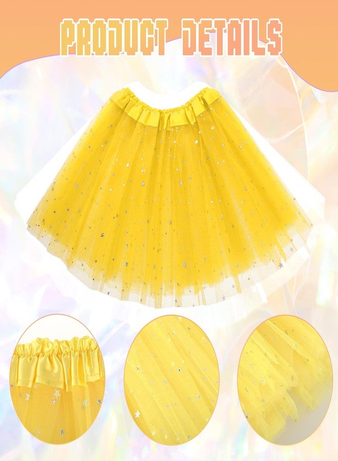 Yolev Girls Tutu Skirt with Stars Sequin, Little Girls 3 Layers Tutu Skirt Kids Colorful Party Princess Dance Tutu Princess Dress Ballet Skirt (Yellow) - Image 3