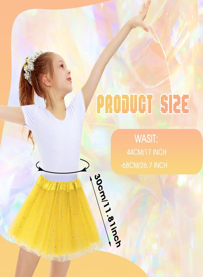 Yolev Girls Tutu Skirt with Stars Sequin, Little Girls 3 Layers Tutu Skirt Kids Colorful Party Princess Dance Tutu Princess Dress Ballet Skirt (Yellow) - Image 2