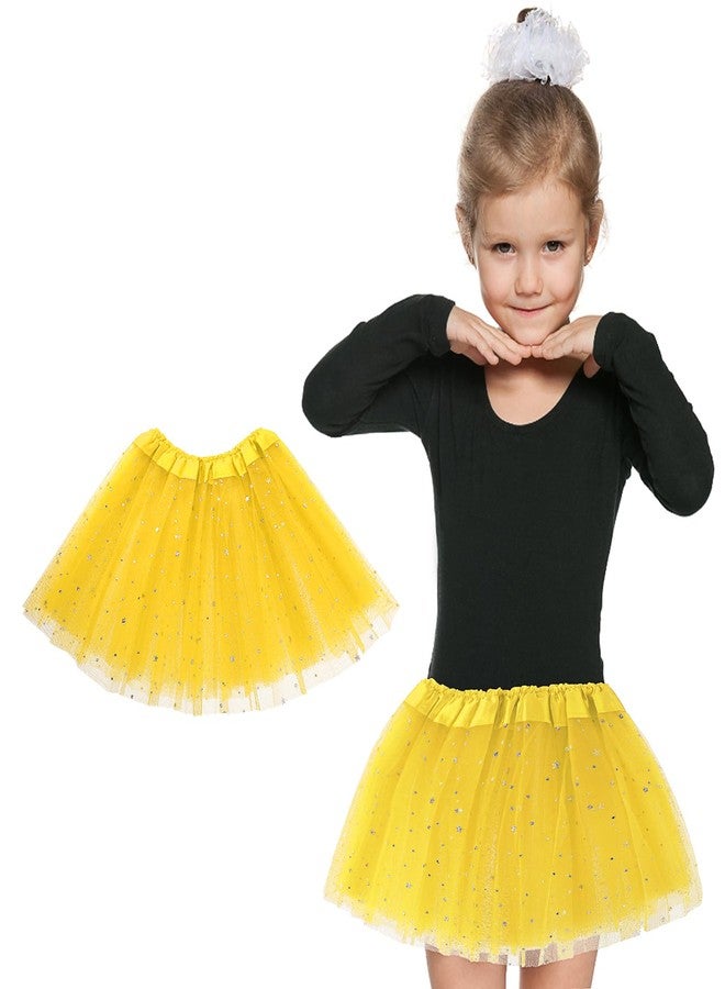 Yolev Girls Tutu Skirt with Stars Sequin, Little Girls 3 Layers Tutu Skirt Kids Colorful Party Princess Dance Tutu Princess Dress Ballet Skirt (Yellow) - Image 1