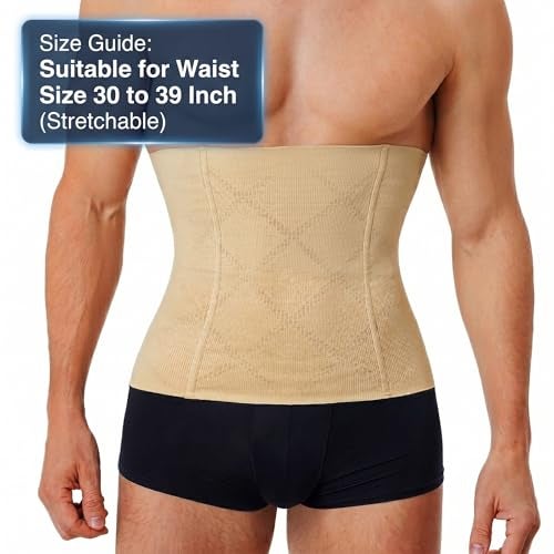 HSR Men's Waist Trainer Belt - Breathable Nylon, Double Layer Seamless Design for Abdominal Control, Abdominal Control Shaper, Tummy Control Shapewear (Fits Waist : 30 to 39 Inch) Skin - Image 4