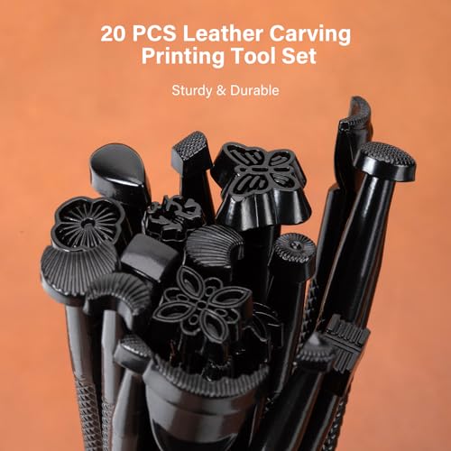 WUTA Leather Stamping Tools, Black Stamp Punch Set 20Pcs Patterns Stamp Punch Set for Leather Working Leather Craft Stamp Handmade Art Tools - Image 2