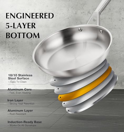 KOCH SYSTEME CS Stainless Steel Cookware Set 17 Piece, Professional 18/10 Stianless Steel Pots and Pans Set, 5-Layer Stainless Base, Oven Safe, Induction Ready, Non-Toxic Kitchen Cookware Set - Image 3