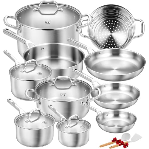 KOCH SYSTEME CS Stainless Steel Cookware Set 17 Piece, Professional 18/10 Stianless Steel Pots and Pans Set, 5-Layer Stainless Base, Oven Safe, Induction Ready, Non-Toxic Kitchen Cookware Set - Image 1