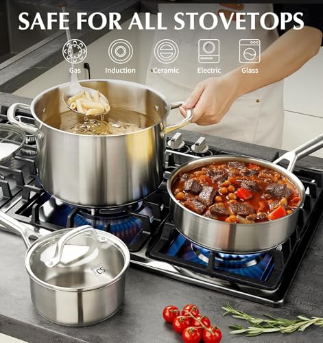 KOCH SYSTEME CS Stainless Steel Cookware Set 17 Piece, Professional 18/10 Stianless Steel Pots and Pans Set, 5-Layer Stainless Base, Oven Safe, Induction Ready, Non-Toxic Kitchen Cookware Set - Image 5