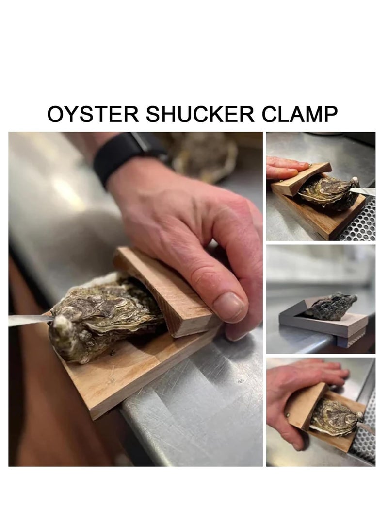 كابتن تيك Oyster Shucking Clamp, Shucker Tool Wood Oyster Holder, Opener Shucking Block, Wooden Seafood Shucking Clip, Z-shaped Design, Multifunctional Tool, for Kitchen Home Outdoor Barbecue Camping (3PCS)  - Image 2