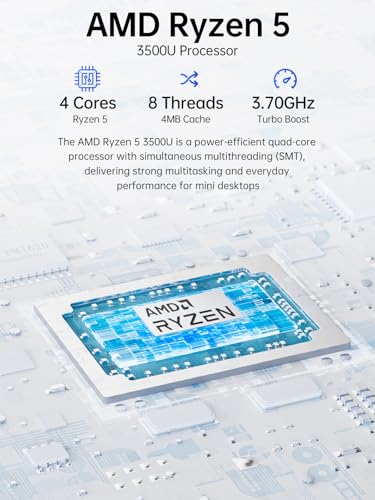 GMKtec Mini PC Computer, G10 Ryzen 5 3500U (Beats N150/N97), 16GB RAM 512GB SSD 2.5GbE NIC LAN Desktop Office Home Business HTPC Proxmox, Triple 4K Display, WiFi, BT, USB-C, DP, Type-C PD, HDMI 2.1 - Image 3