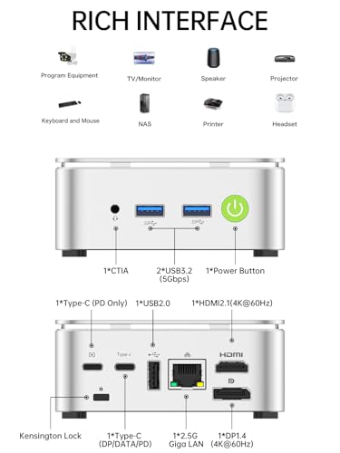 GMKtec Mini PC Computer, G10 Ryzen 5 3500U (Beats N150/N97), 16GB RAM 512GB SSD 2.5GbE NIC LAN Desktop Office Home Business HTPC Proxmox, Triple 4K Display, WiFi, BT, USB-C, DP, Type-C PD, HDMI 2.1 - Image 4