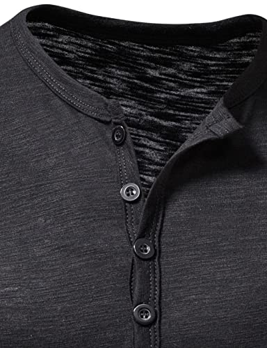 PARKLEES Men's Summer Casual Short Sleeve Henley Shirt Slim Fit 4 Buttons T-Shirts Black Large - Image 4