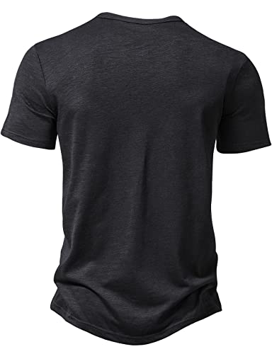 PARKLEES Men's Summer Casual Short Sleeve Henley Shirt Slim Fit 4 Buttons T-Shirts Black Large - Image 3
