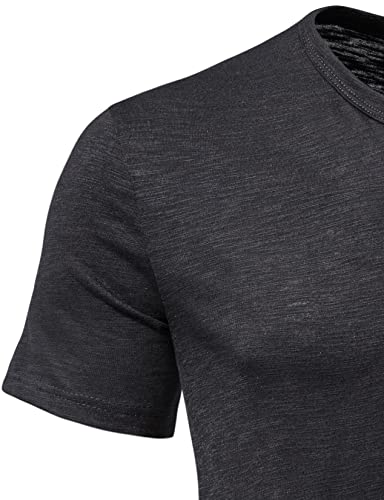 PARKLEES Men's Summer Casual Short Sleeve Henley Shirt Slim Fit 4 Buttons T-Shirts Black Large - Image 5