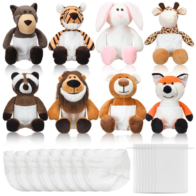 Seenelling 8 Sets Woodland Animals Blindfolded Diaper Changing Baby Shower Games Boys Girls Baby Dolls Diapers for Bridal Shower Gender Reveal Games Prizes Gifts for Adults - Image 1