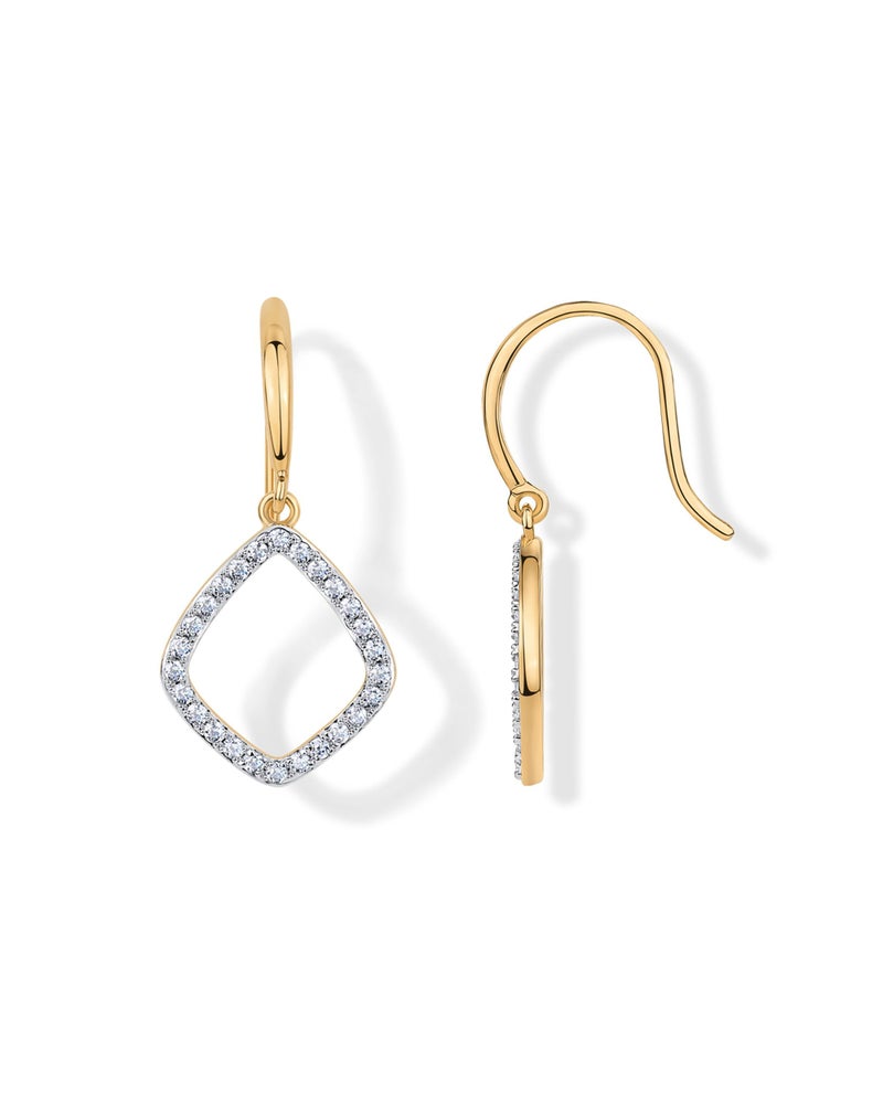 PAVOI 14K Yellow Gold Plated Two Toned Teardrop Diamond-Shaped Dangle Earrings for Women with Cubic Zirconia | Mixed Metals Geometric Earring Pair - Image 1